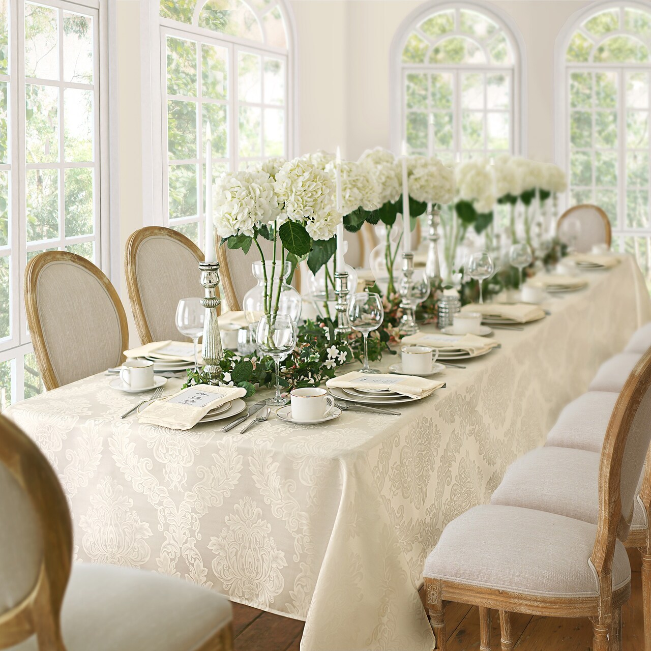 Threadmade Home Barcelona Jacquard Damask Tablecloth, Antique - 60"W x 144"L